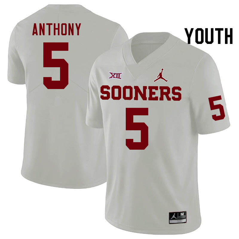 Youth #5 Andrel Anthony Oklahoma Sooners College Football Jerseys Stitched-White - Click Image to Close